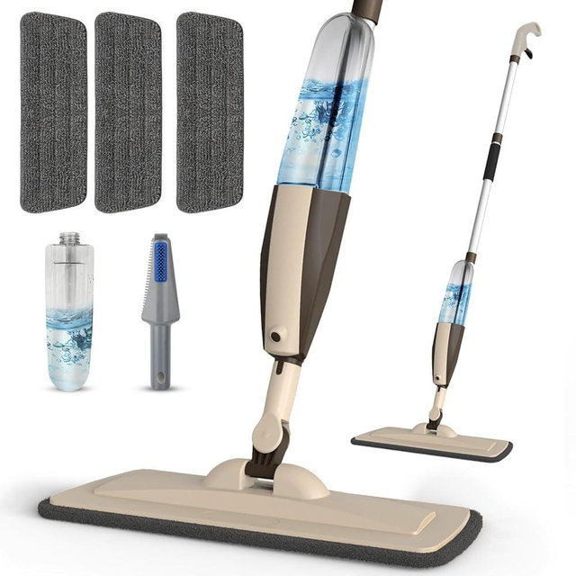 Mops for Floor Cleaning, Spray Mop with 400ml Refillable Bottle and 2 Replacement Pads Dry Wet FloorCleaning Household or Commercial Use for Hardwood Laminate Tile Ceramic (Brown)
