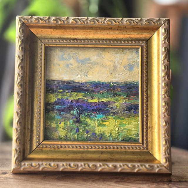 Original Lavender Field Oil Painting Impasto Meadow Landscape, Textured Purple Flower Wall Art, Modern Impressionist Nature Decor
