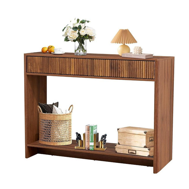 Entryway Table with Storage, Narrow Console Table with Drawers, 43.3' Couch Table Behind Sofa Long and Skinny for Living Room TV, Hallway Entrance Foyer, Mid Century Farmhouse Fluted Console Table