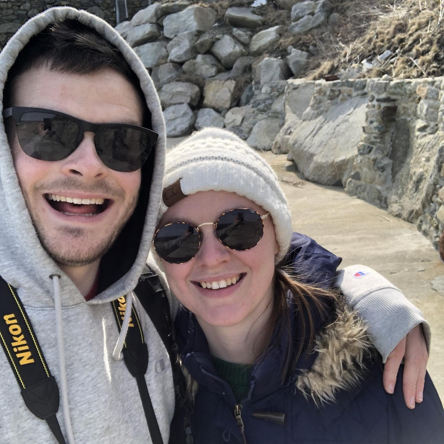 Our first picture together, on the Cliff Walk in January 2022.