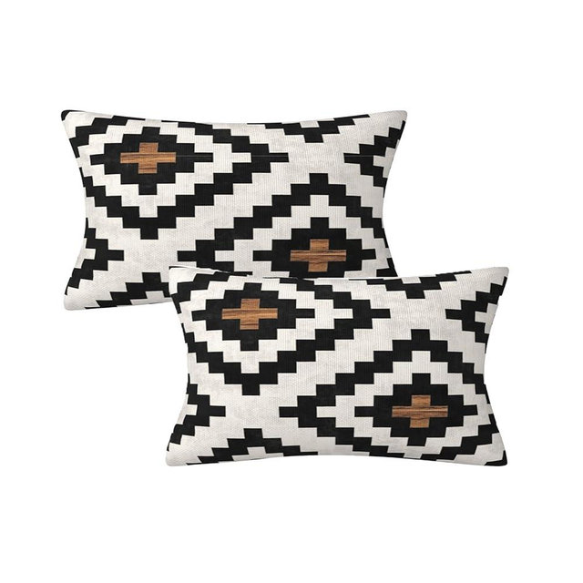 AHAHM Aztec Black Brown Throw Pillow Cover Boho Western Farmhouse Decorative Throw Pillowcase Indoor Outdoor Cushion Cover Tribal Pattern Geometric Pillowcase for Couch Bedroom 12 x 20 Inch Set of 2