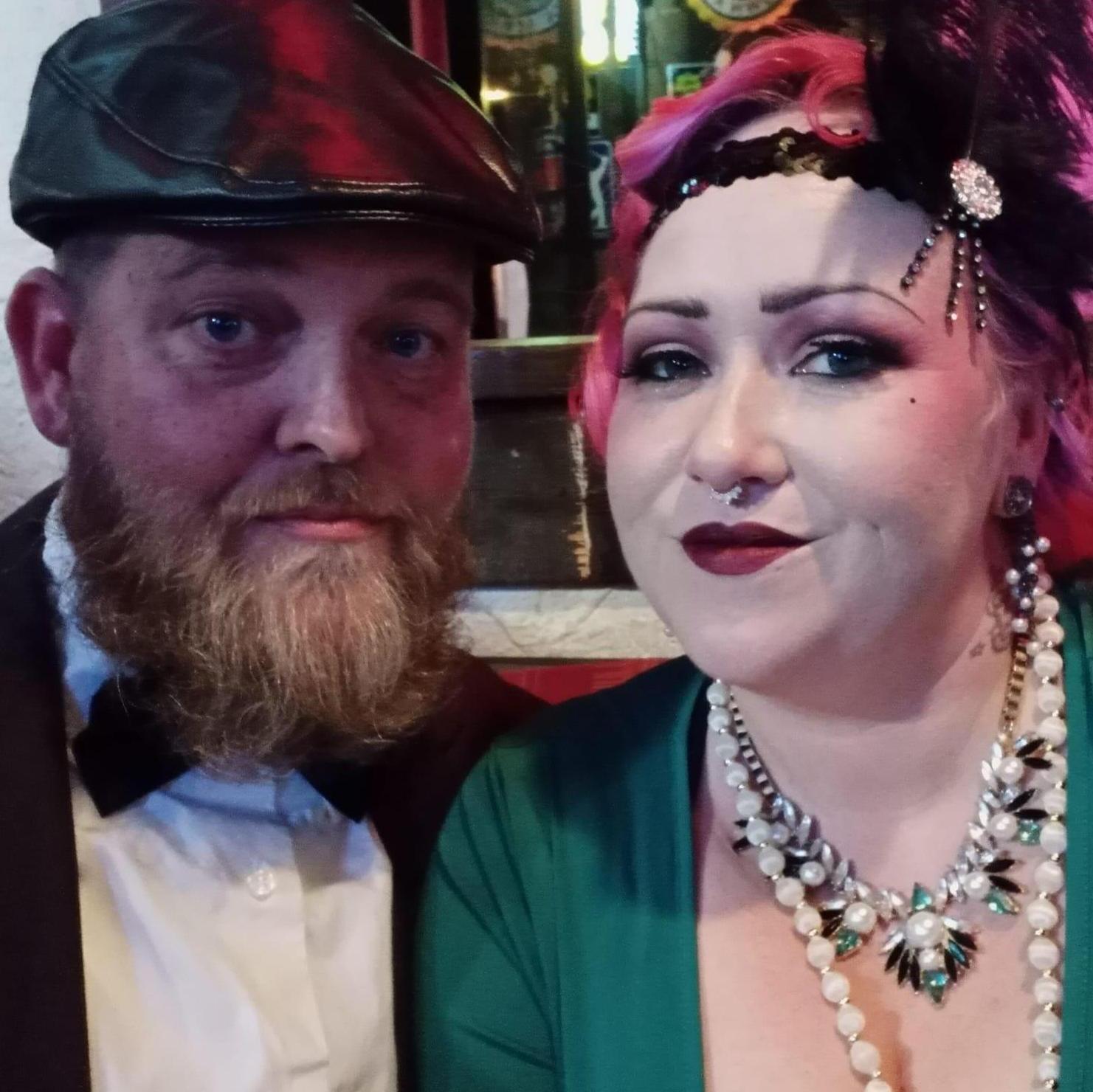 February 2023 celebrating Ashley's birthday at karaoke with a roarin' 20's theme.