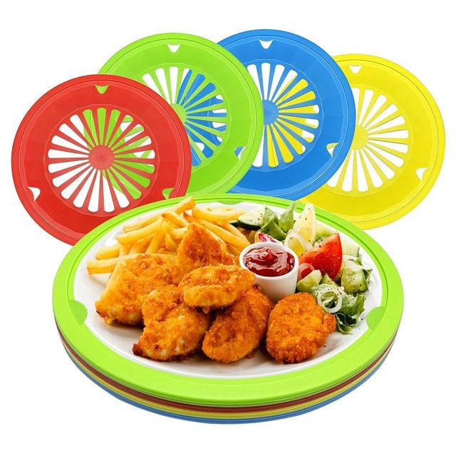 EBIGIC Paper Plate Holders 8 Packs with Snap-in Grooves 10.5 Inch Plastic Paper Plate Holders Reusable 4 Color Heavy Duty Supports for Picnic Party Dinner
