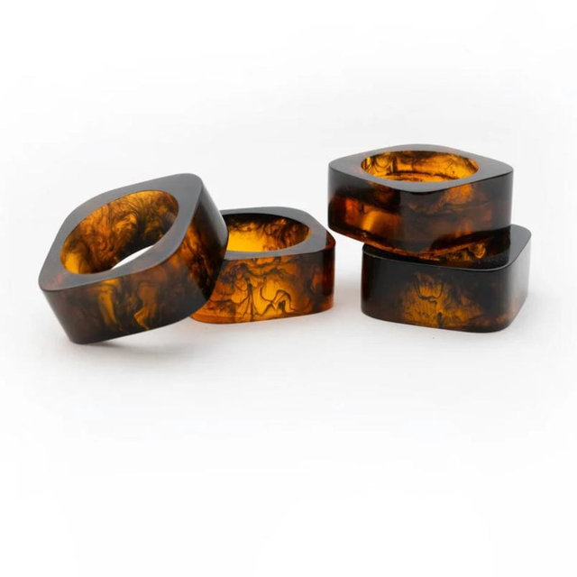 Tortoise Resin Napkin Rings - Set of 4
