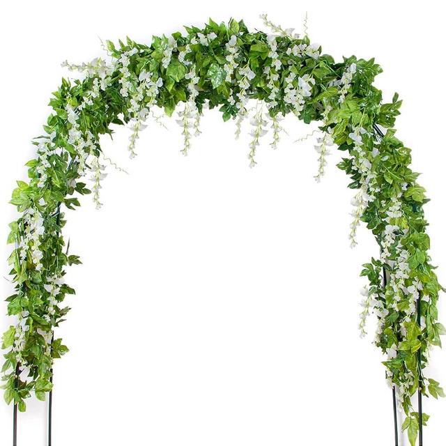 Mavee 4 Pcs 7.2 Feet Artificial Flower Vine Silk Wisteria Garland Hanging Rattan with Ivy Leaf Flowers for Wedding Home Floral Decor (White)
