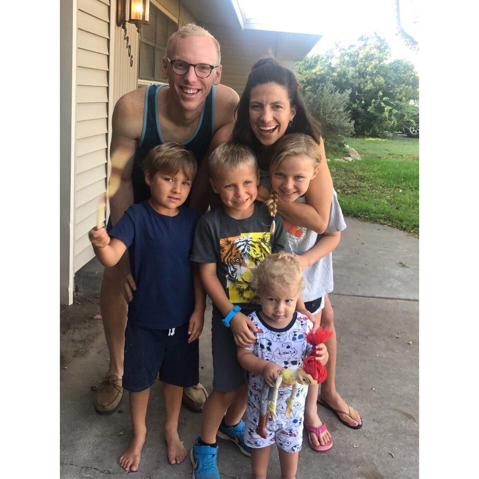 The ever excited Beaver clan of kids celebrating their new Uncle Alex. Ajax, according to the littlest guy.