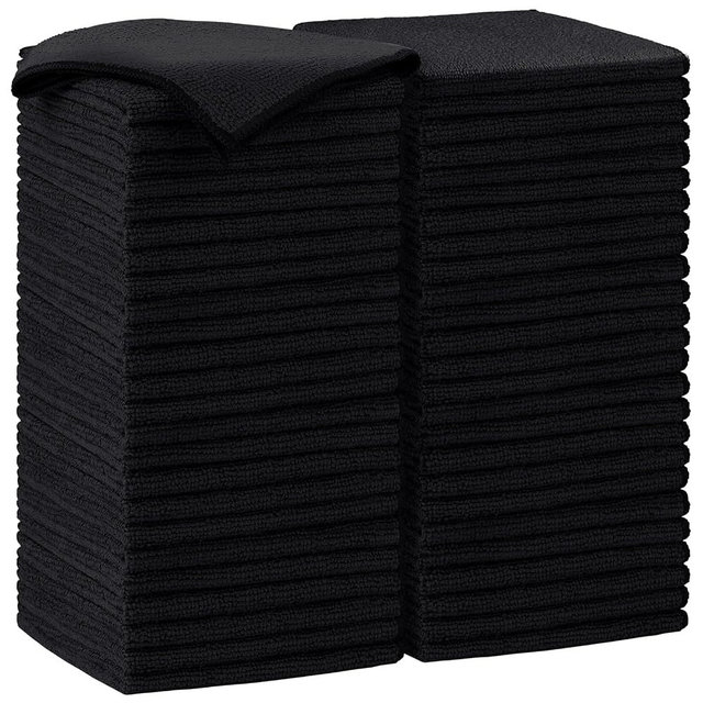 AIDEA Black Microfiber Cleaning Cloth-50PK, Cleaning Rags 12"x12" Absorbent | Microfiber Towels for Cars Lint Free, Reusable Microfiber Rags, Kitchen Towel Dusting Cloth, Dish Rags for Home/Window
