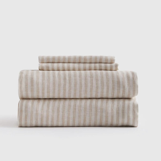 European Linen Sheet Set - King - Natural/White Stripe
