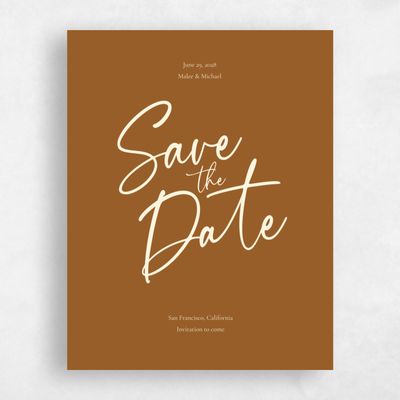 Deep Ochre, Brown Wedding Save the Date - Santorini Type
