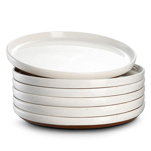 DOWAN 8.5" White Dinner Plates Set of 6, Ceramic Salad Plates, Small Dining Plates with Specks for Dessert, Pasta, Cake, Appetizer, Housewarming Christmas Gifts, Dishwasher Microwave Safe