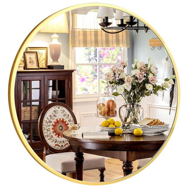 XRAMFY 24 Inch Round Gold Metal Wall Mirror - Stylish Circle Mirror for Entryway, Bathroom, and Living Room Decor | Matte Gold Circle Wall Mirror