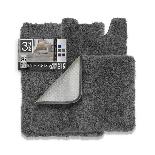 3 Piece Ultra Soft Non Slip Shaggy Bath Rug - Small, Medium & Contour