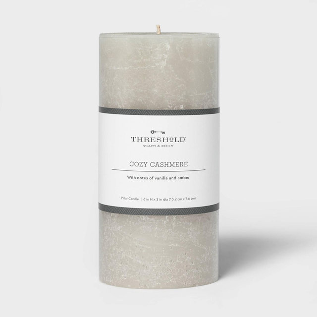 6" x 3" Pillar Cozy Cashmere Candle Gray - Threshold™