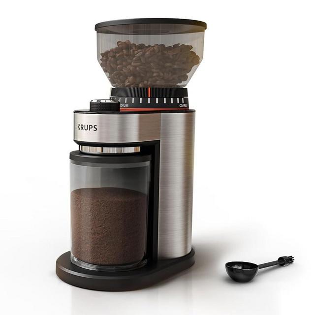 KRUPS Burr Coffee Grinder, One Touch, 18 Adjustable Grind Settings, 2-20 Cups per Grind, Stainless Steel, Black