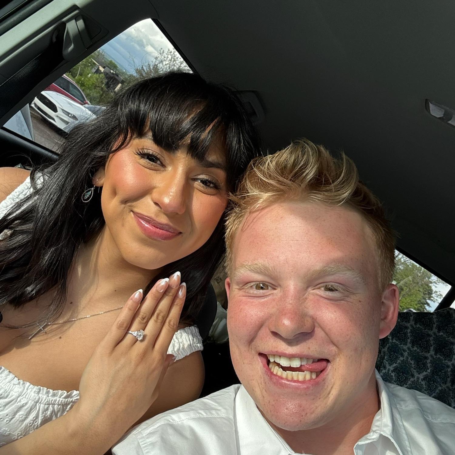Car selfie after the engagement
