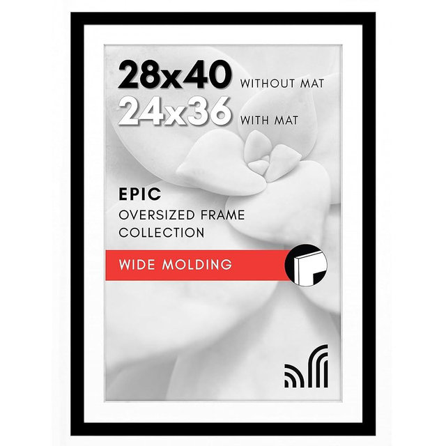 Americanflat 28x40 Poster Frame with Polished Plexiglass - Use as 24x36 Frame with Mat or Display 28x40 Photo Without Mat - Epic Collection - Wide Picture Frames for Wall Display - Black
