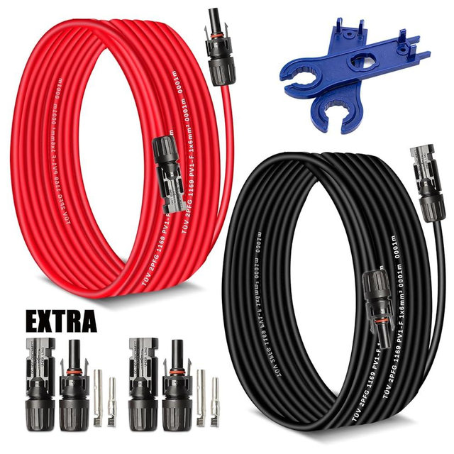 AAKL Solar Extension Cable 30 Ft 10AWG (6mm²) Solar Power Cable Wire Male Female Connectors Gauge 30' 30A Wire for Roof PV Wire Solar Panel Cables 10 Gauge Wire
