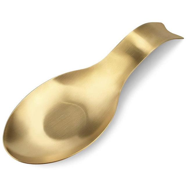 Stainless Steel Spoon Rest,Spatula Ladle Holder, Stainless Steel Utensil Spoon Rest Holder, Brushed Finish, Dishwasher Safe 3.8 x 9.4 Inch (Fish Shape Gold Color 1PC)