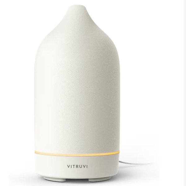 Vitruvi Stone Diffuser, Ceramic Ultrasonic Essential Oil Diffuser for Aromatherapy | Ceramic Diffuser, Diffusers for Home, Oil Diffuser, Housewarming Gift, Original Diffuser | White, 90ml Capacity