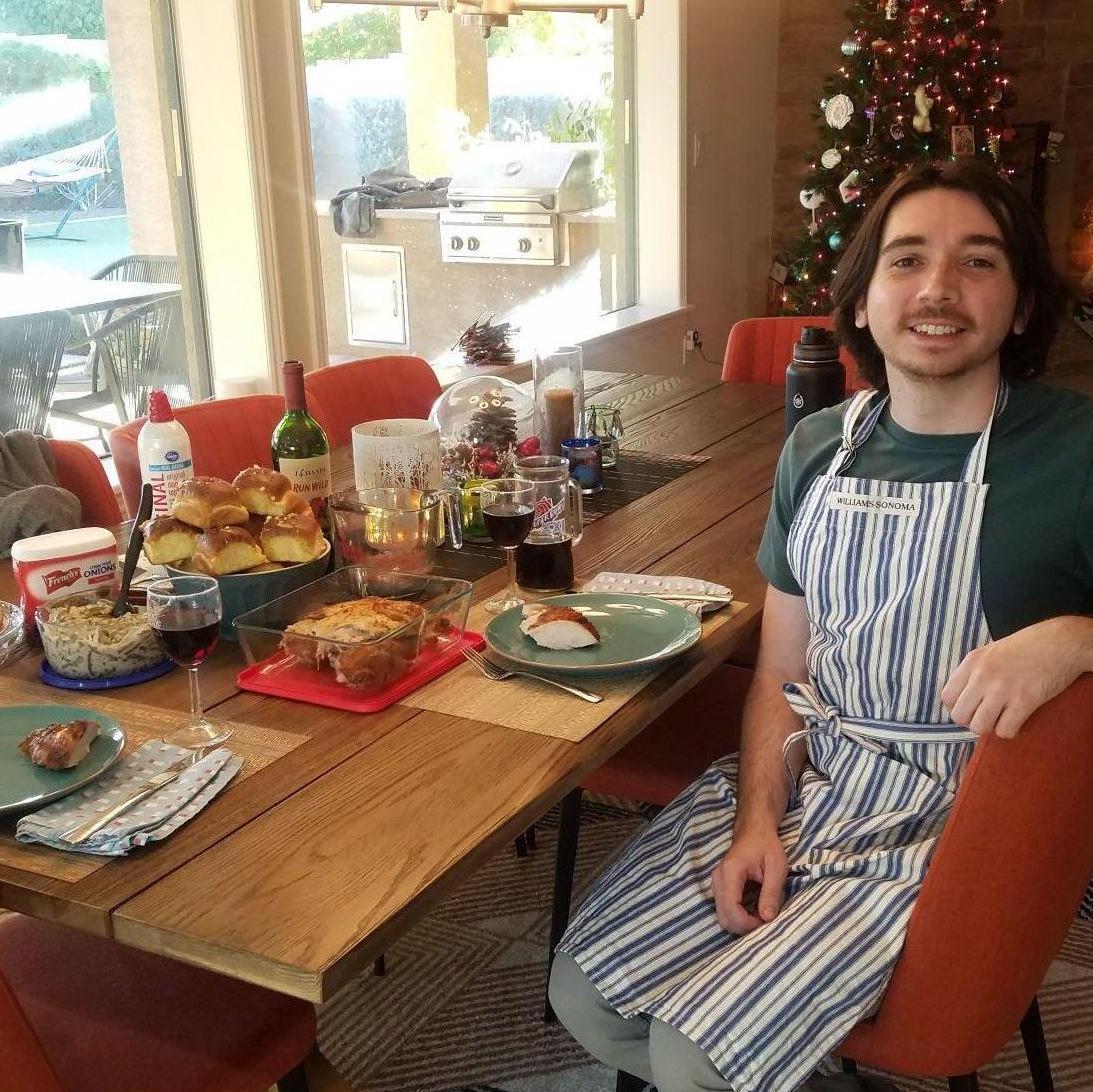 Curt gets all the cooking props for our first Thanksgiving at home.