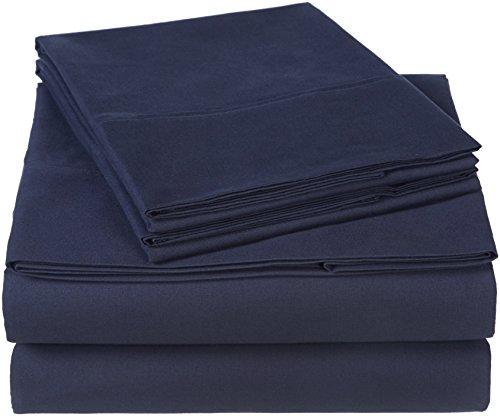Pinzon 300 Thread Count Organic Cotton Bed Sheet Set - Queen, Navy Blue