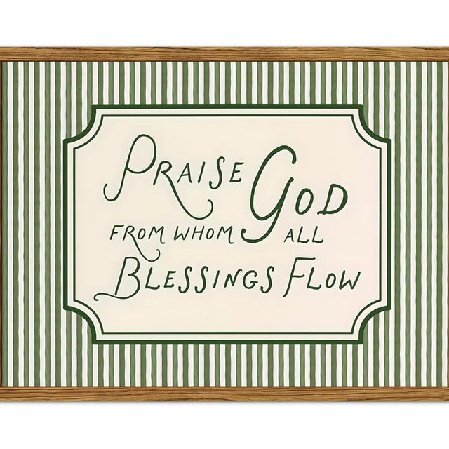 Framed Christian Scripture Wall Art, Bible Verse Pictures Wall Decor, Sage Green Striped Praise God From Whom All Blessings Flow Paintings Canvas Prints Religious Home Decor for Living Room 12x16 inch