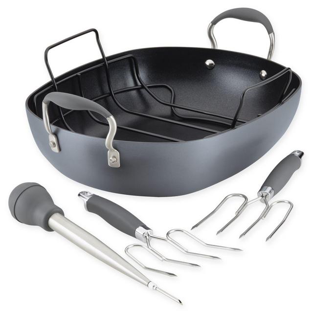 Anolon® Advanced™ Home Hard-Anodized 16-Inch x 13-Inch Oval Roaster Set in Moonstone