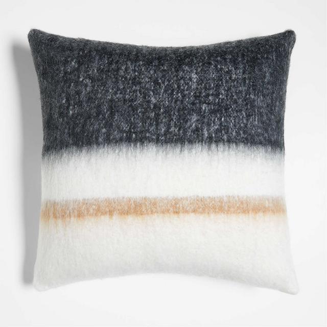 Avalanche Ink Black Brushed Mohair 23"x23" Throw Pillow with Down-Alternative Insert