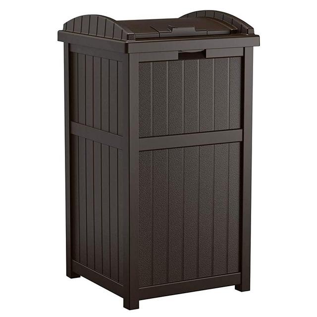 Suncast Trash Hideaway Outdoor Patio 33 Gallon Garbage Waste Trash Can Bin, Java (2 Pack)