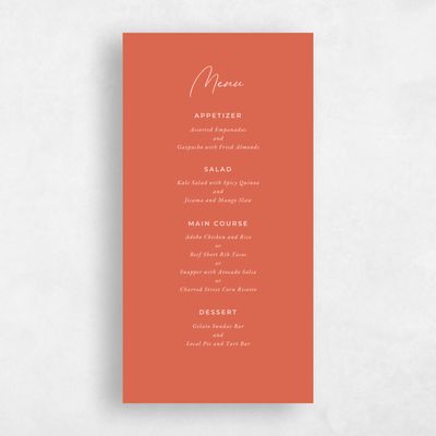 Burnt Orange Wedding Menu - Seaview