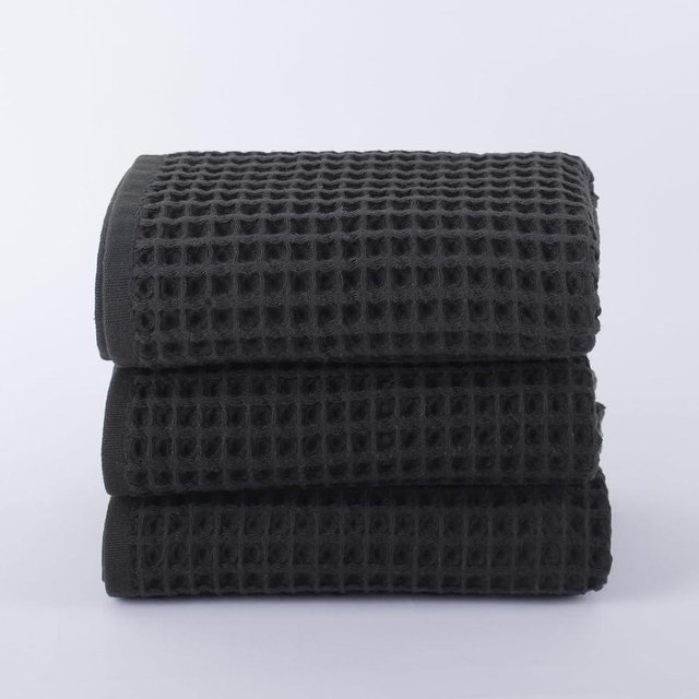 PÜSKÜL Waffle Kitchen Towels - Premium 100% Turkish Organic Cotton Ultra Soft Quick Dry Absorbent Lint Free Hand Dish Towel 32X16 Inches (3, Dark Gray)