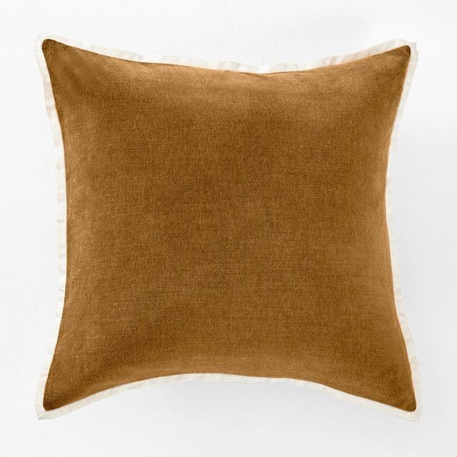 Classic Cotton Velvet Pillow Cover, Cumin, 20"x20"