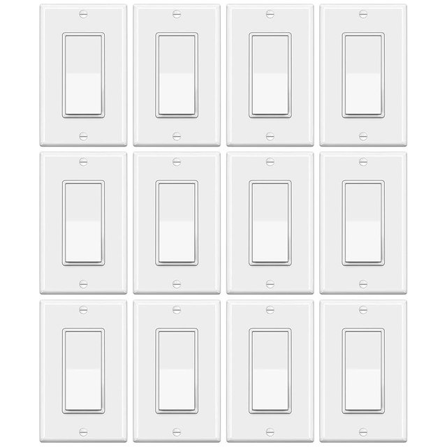 ELECTECK 12 Pack Single Pole Rocker Light Switch, 15A 120/277V, Wallplate Included, UL Certified