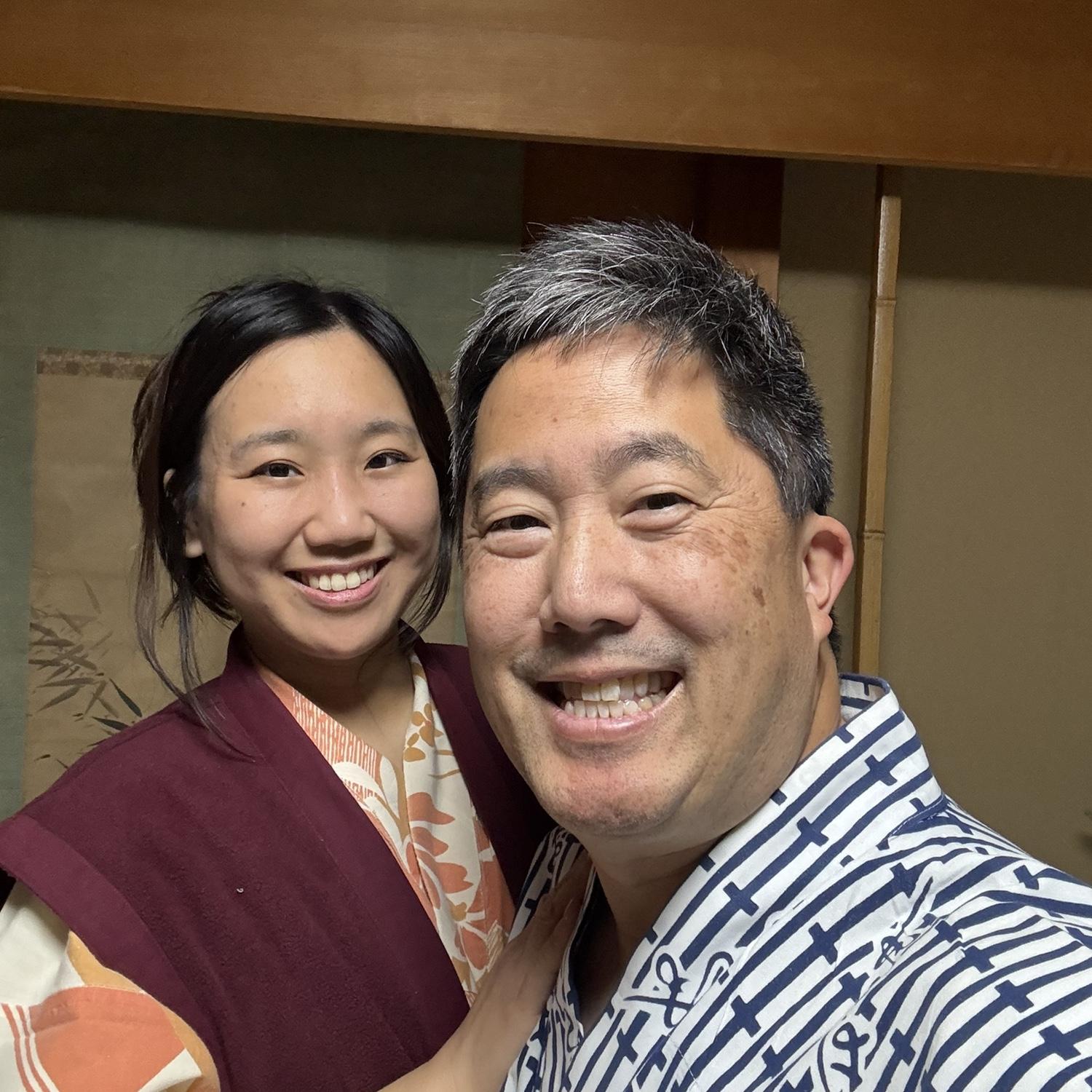 Wearing a traditional yukata in Gujo, Japan (April 2, 2025)
