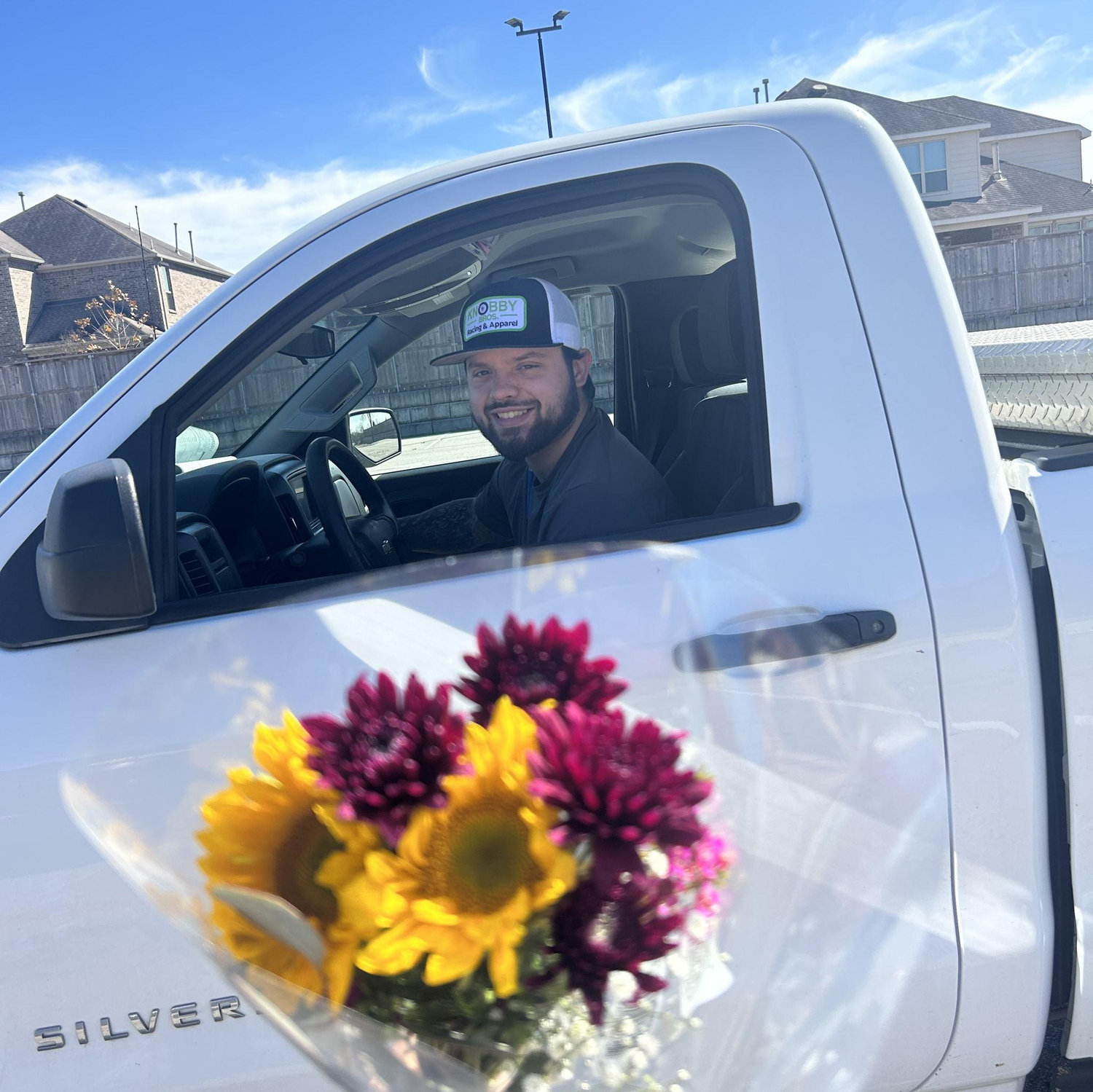 Bryce loves a sneak attack with flowers, this was just one of many!
