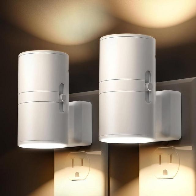 Night Light Plug in, LOHAS Modern Night Light with Light Sensor, 0-100LM, Soft White 3000K, Dimmable Night Lights with White Shade for Hallway Bedroom Stairway, 2 Pack