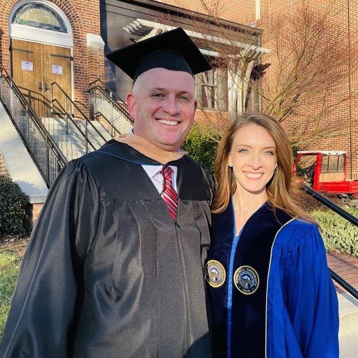 John graduates. MBA at Mars Hill University. Amanda's first graduation serving as a Trustee.