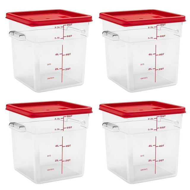 ENCYS 8 Quart Set of 4 Food Storage Containers Commercial Clear Square Food Storage Containers with Lids and Handles(BPA FREE)