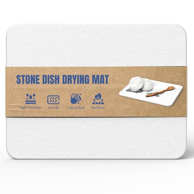 Plentio Quick Dry Stone Drying Mat for Kitchen Counter, Water-Absorbent Diatomaceous Dish Drying Mats, Multi-Purpose Stone Drying Tray for Cups Dishes Bottles, Light White