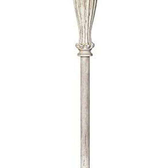 360 Lighting Traditional Vintage Shabby Chic Standing Floor Lamp 60" Tall Antique White Washed with Ivory Brocade Fabric Bell Shade Decor for Living Room Reading House Bedroom Family Home