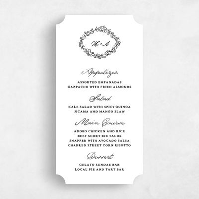 White Ticket Wedding Menu - Leda