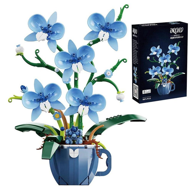 iixeal Blue Orchid Flower Building Set for Adults, Coffee Cup Orchid Botanical Collection Plant Building Kit, Home and Office Decor Gift for Christmas Day, Valentines, Birthday 567pcs