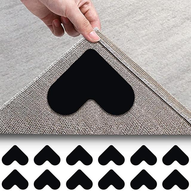 [12 Pack] Rug Gripper, Double Sided Non-Slip Rug Pads Rug Tape Stickers Washable Area Rug Pad Carpet Tape Corner Side Mat Gripper for Hardwood Floors and Tile,for Kitchen/Bedroom/Door Mat