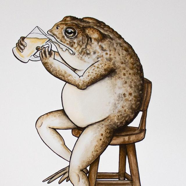 Toad Drinking Beer Painting, funny animal art, fine art print