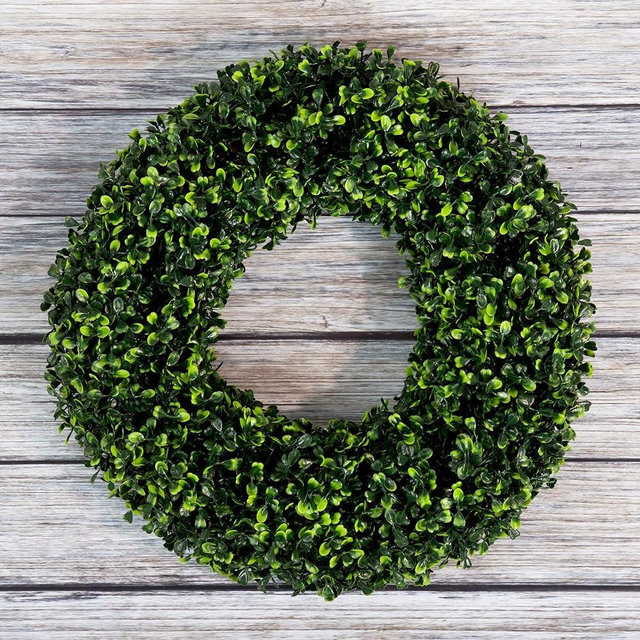 Pure Garden Boxwood, Artificial Wreath-16.5 inches, 16.5x4.5, Green