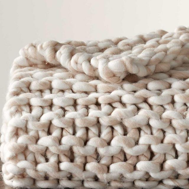 Chunky Hand-Knit Throw, 44x56 Inches, Neutral