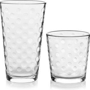 Libbey Awa Tumbler and Rock Glasses Drinking Set, Elegant Polka Dot Drinking Glasses Set of 16, All Purpose Glass Cups Set for Events and Everyday Use