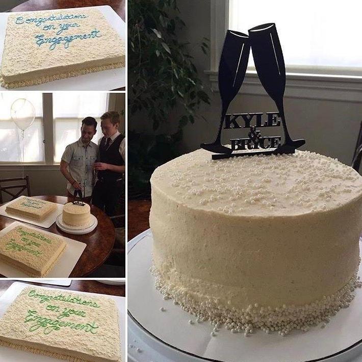 Our roommate at the time, Melanie, was kind enough to make a delicious cake for our Engagement Brunch that was champagne flavored to fit our theme!