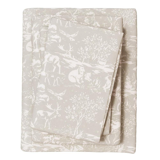 Great Bay Home Christmas Flannel Sheet Set California King Size - 100% Turkish Cotton, Double-Brushed, Winter Bed Sheets - Ultra-Soft, Cozy, 4-Piece Holiday Bedding Set (Storybook Creatures)