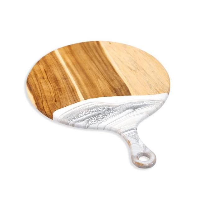 LYNN & LIANA Designs Round Cheese Paddle Acacia Boards, 12-inch Diameter, Marble
